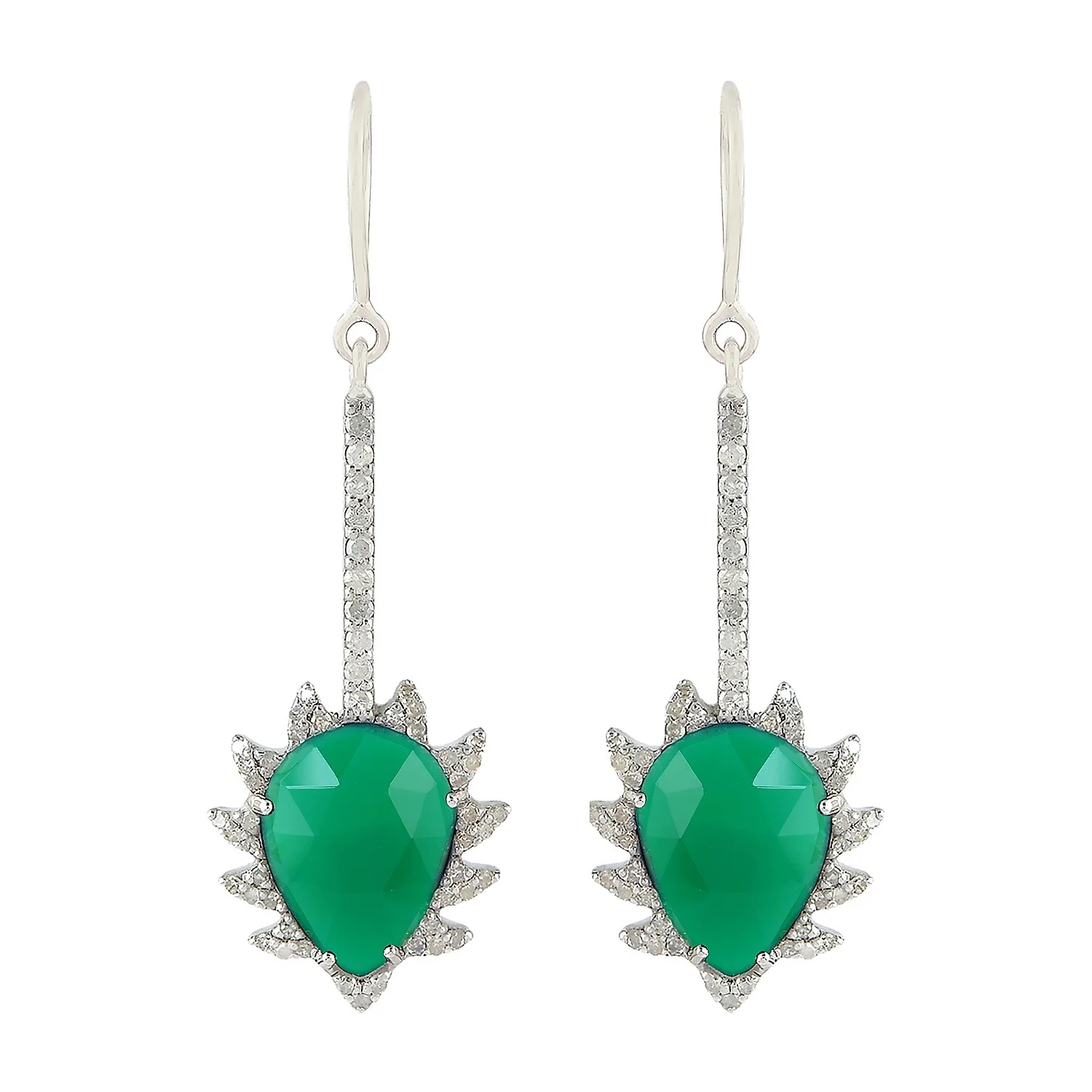 Linear Claw Drop Earrings - Green Onyx &amp; Diamonds