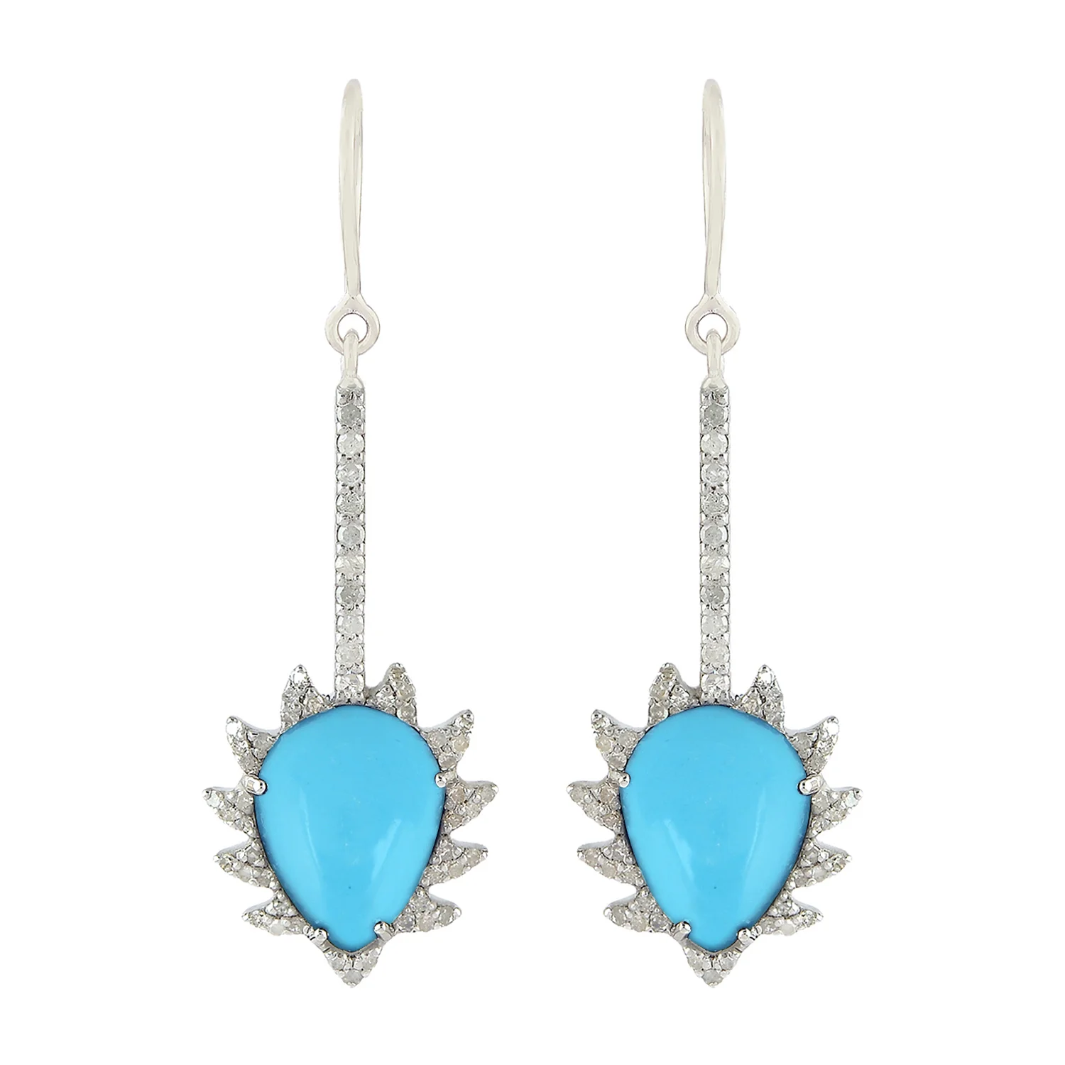 Linear Claw Drop Earrings - Turquoise &amp; Diamonds