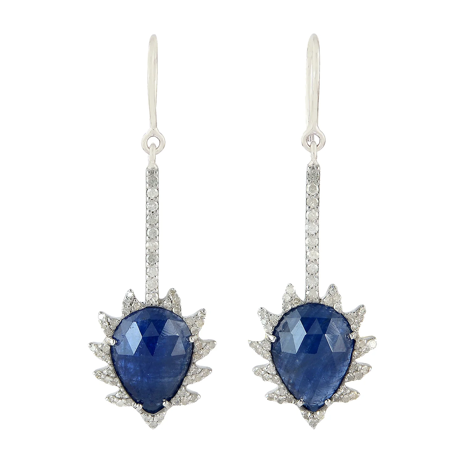 Linear Claw Drop Earrings Blue Sapphire &amp; Diamonds