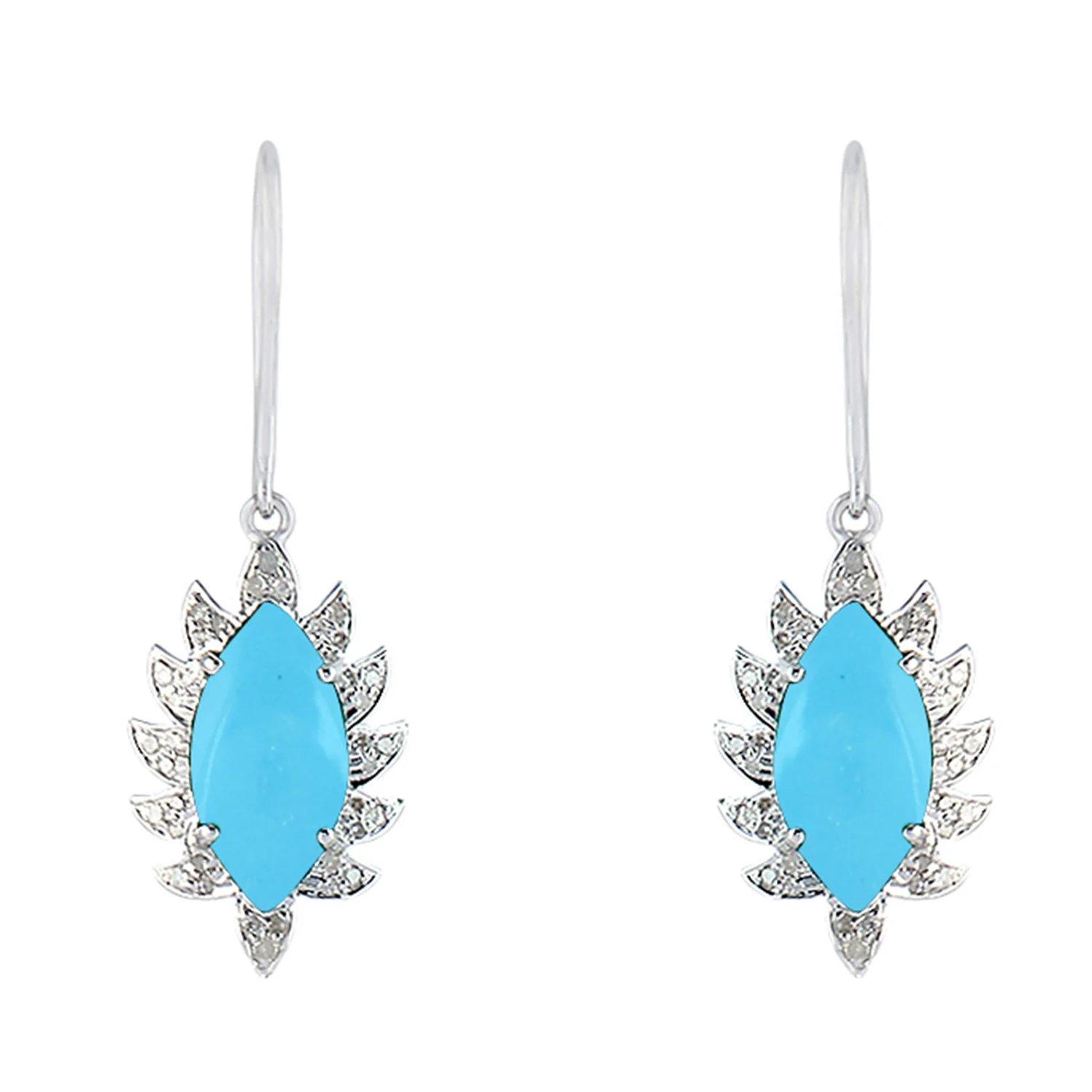 CLAW Single Marquise Drop Earrings - Turquoise and Diamonds