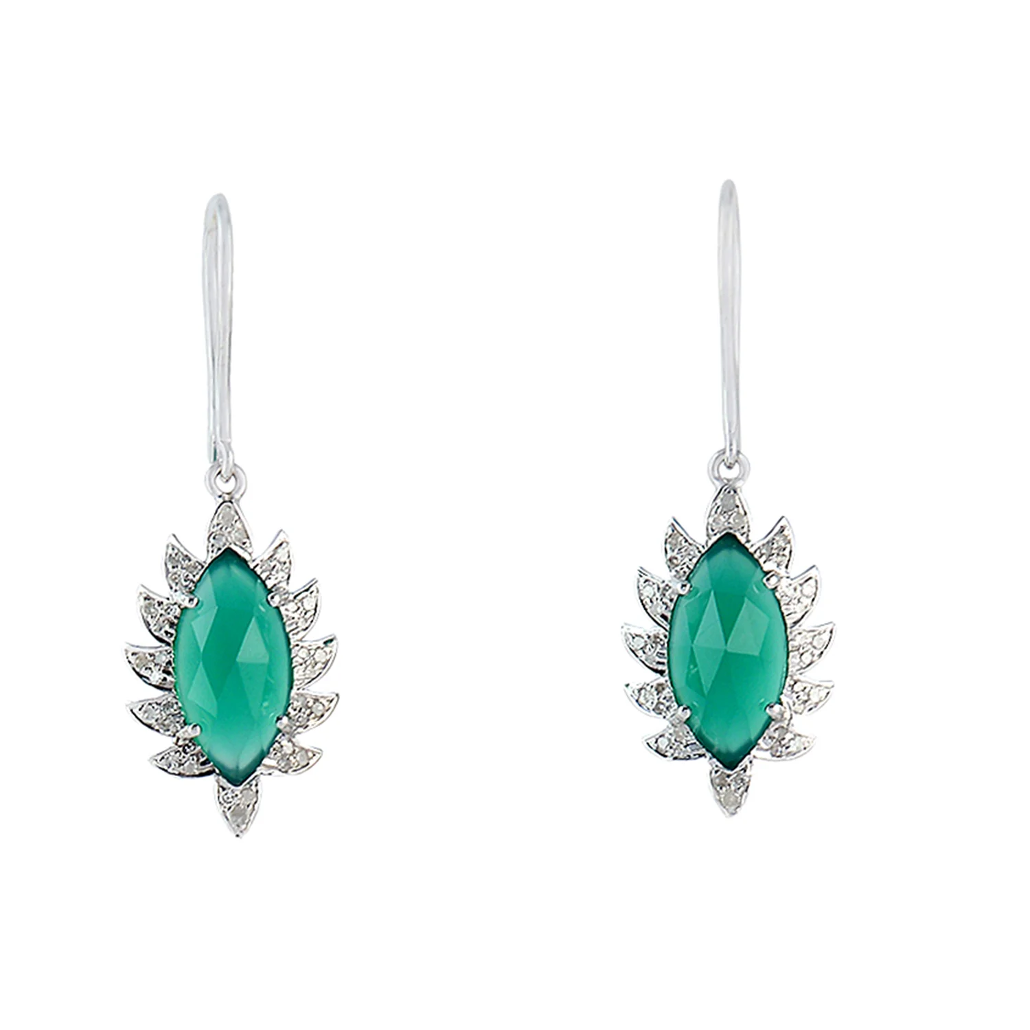 CLAW Single Marquise Drop Earrings - Green Onyx and Diamonds
