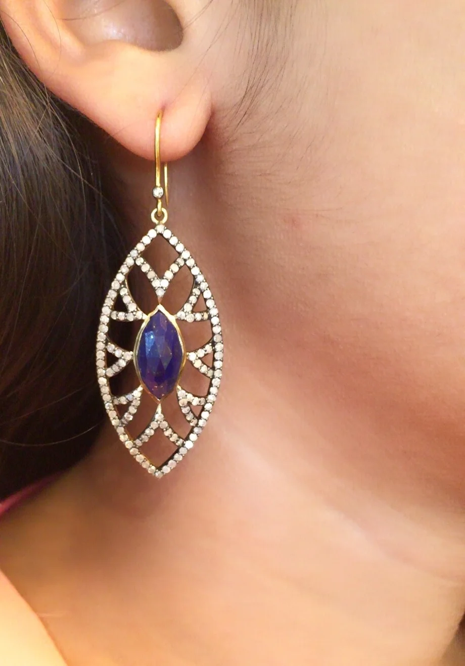 Bora Bora Marquise Earrings Lapis &amp; Diamonds