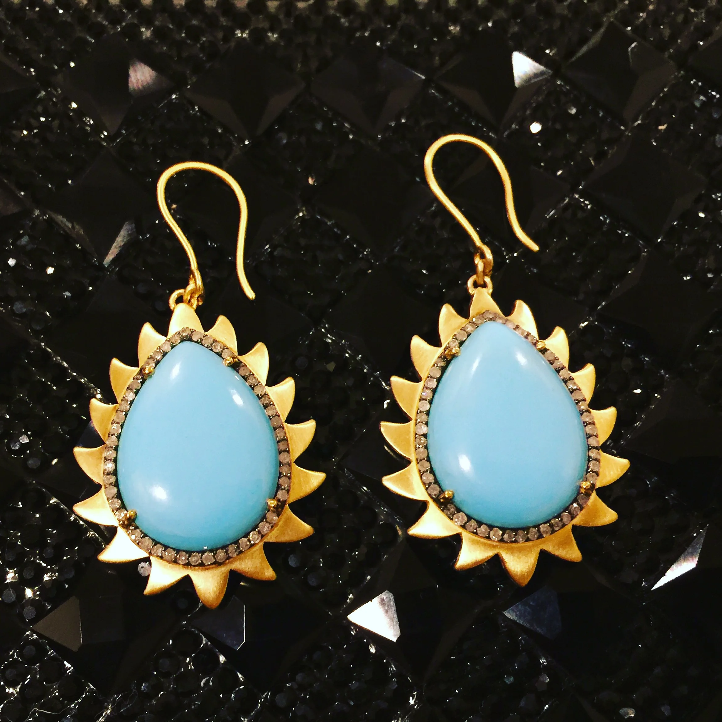 Flame Earrings Turquoise and Diamonds