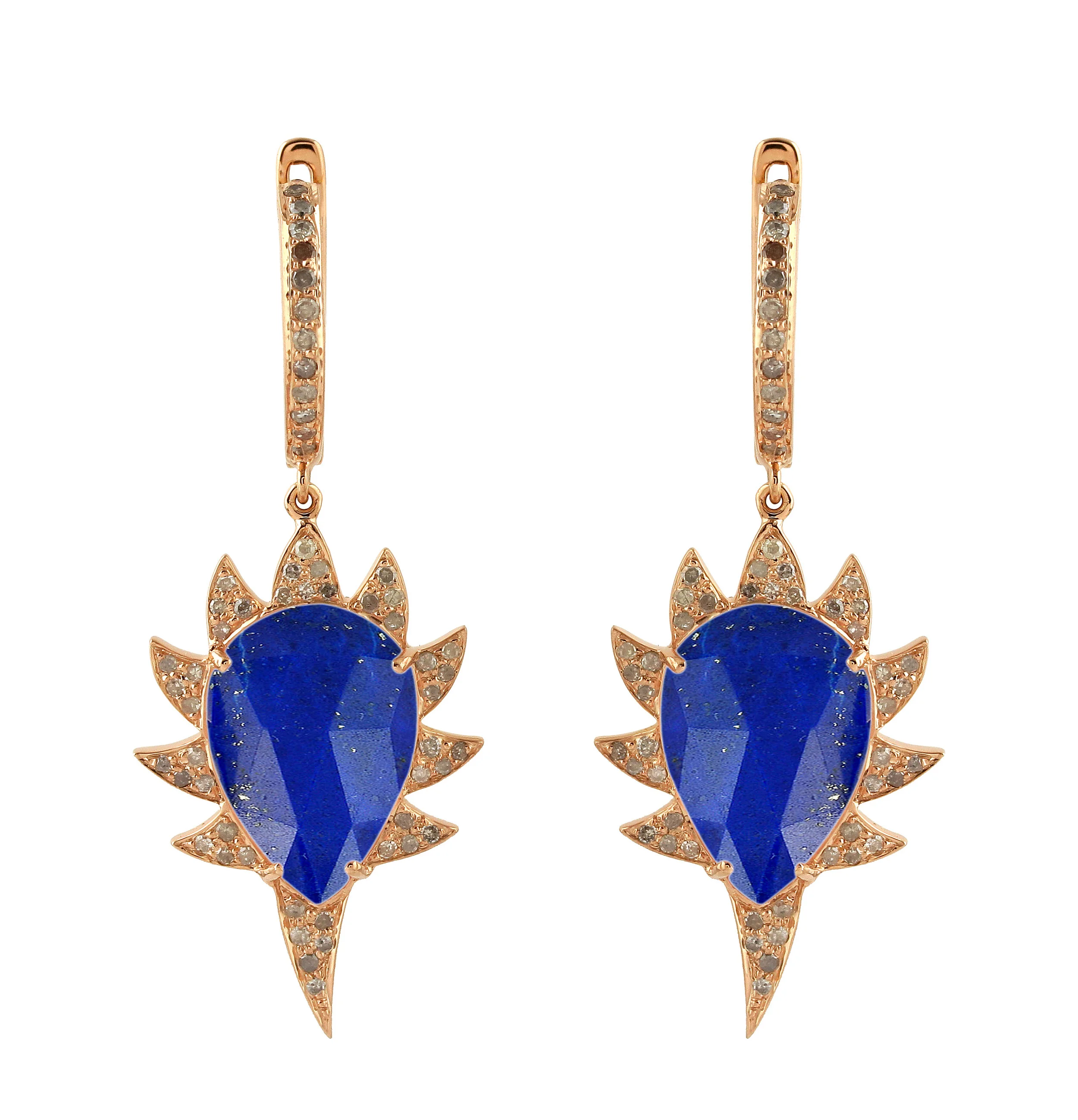 CLAW Single Drop Earrings - Lapis and Diamonds