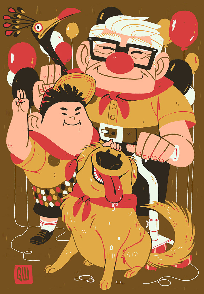 Original UP Artwork Features Carl, Russell, & Dug As Wilderness Explorers by Greg Wright via Pixar Times. 