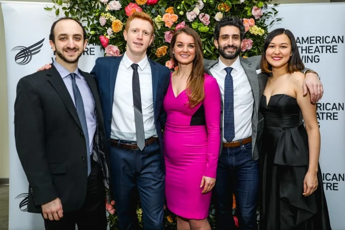 The 2019 Jonathan Larson Grant winners. From left: Andy Roninson (music & lyrics), Ben Wexler (music & lyrics), Julia Gytri (lyrics) and Avi Amon (music), Emily Gardner Xu Hall (music & lyrics). Photo: Marc J. Franklin for Playbill