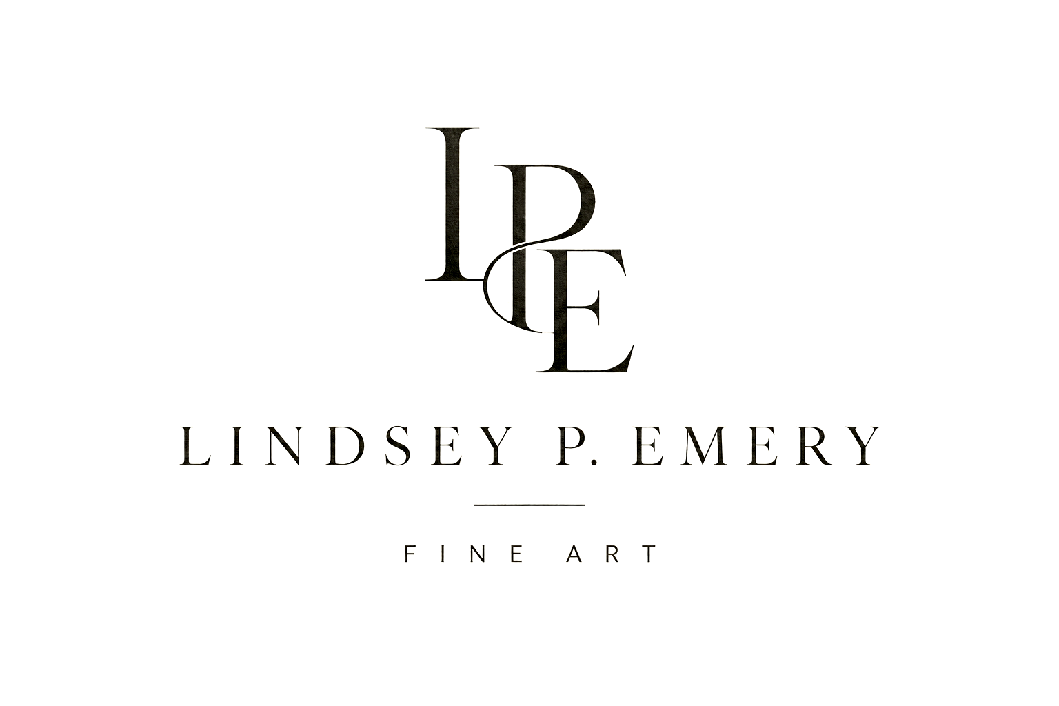 Logo with the letters L, P, E, and F intertwined, and the text 'LINDSEY P. EMERY FINE ART' below.