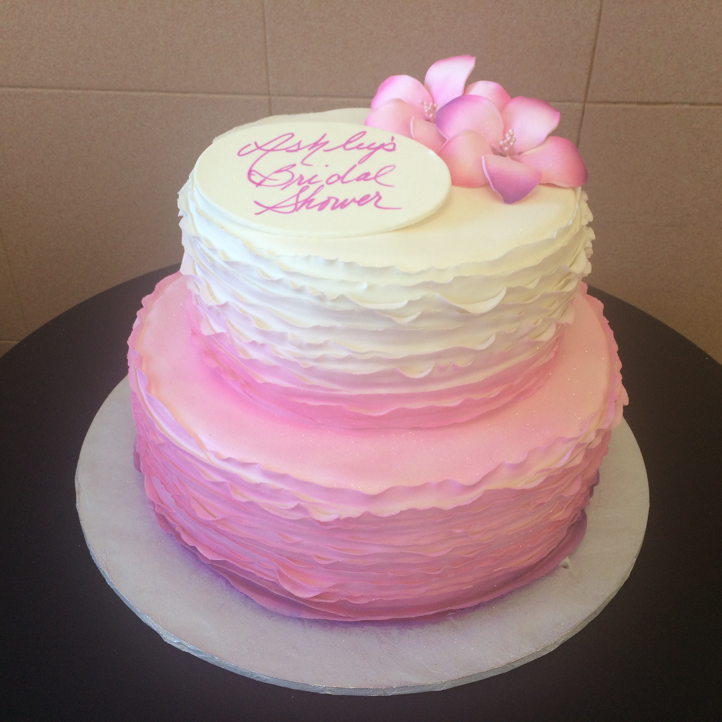 Ribboned Rolled Fondant Airbrushed Ombre Hot Pink to White. Gladiolajpg.jpg