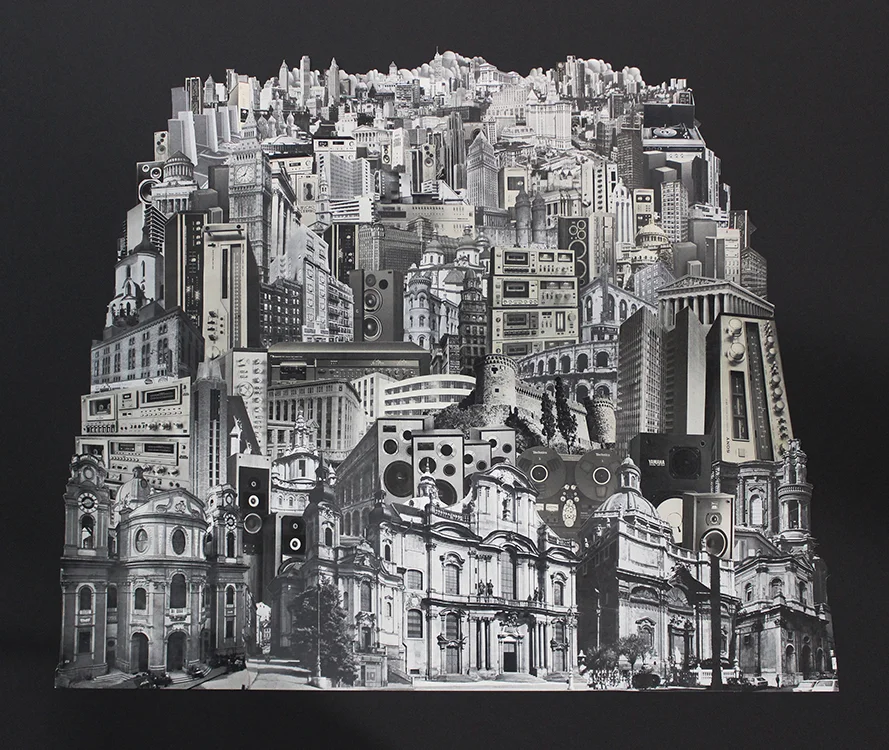 City of Boom (Analog Collage - 2016 - Made up from over 300 clips -&nbsp;29" x 26")
