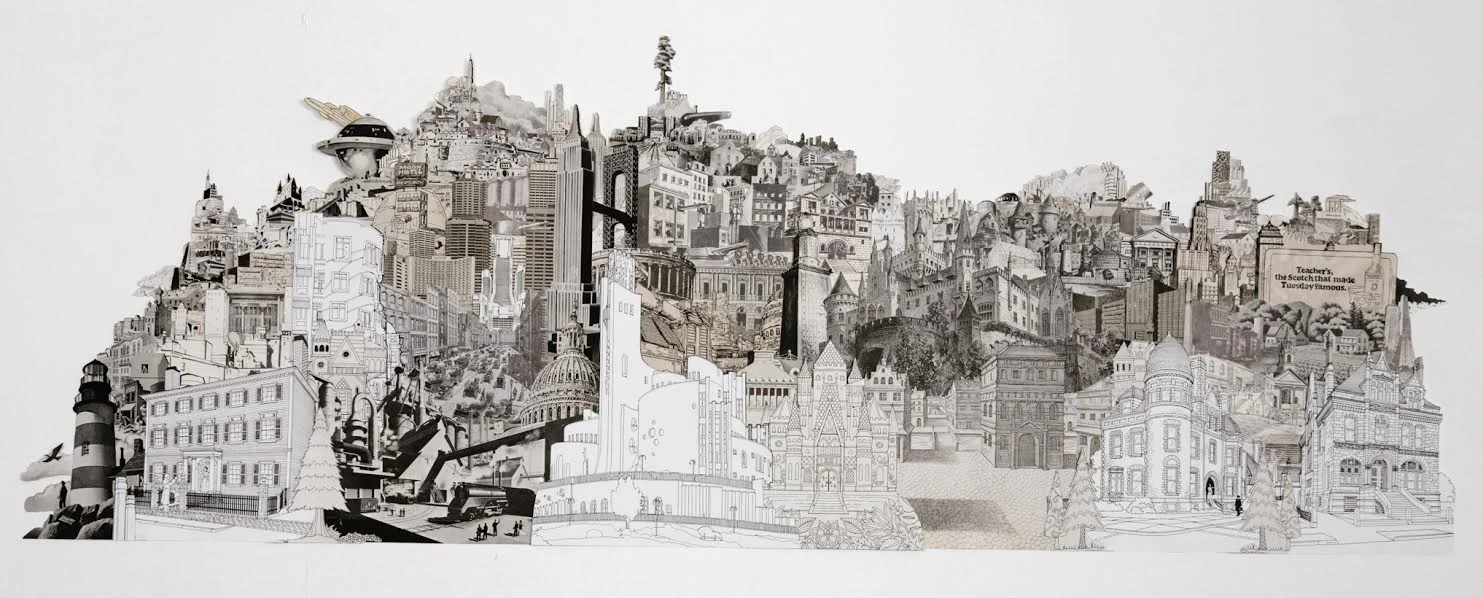 Dark Metropolis (Analog Collage - 2017 - Made up from over 300 clips - 23" x 56")