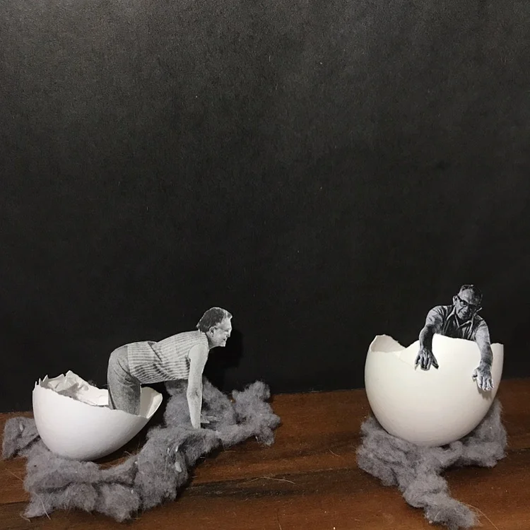 Beware, the Egg People (Mixed Media - 2017)