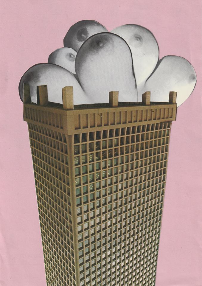 Boobie Tower (analog collage - 6.5 x 9)