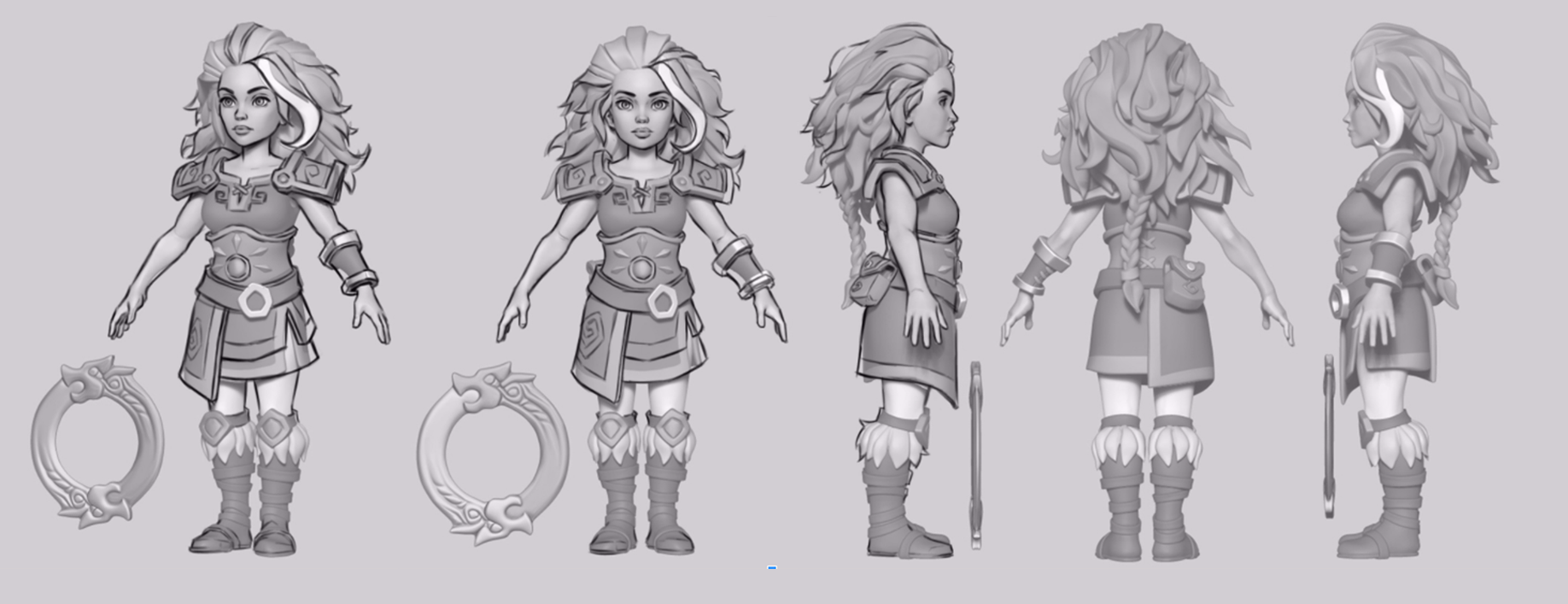 Paintover done by a concept artist. One of the key changes was that she had to look a bit younger, in her late teens. The following model changes were done by me.