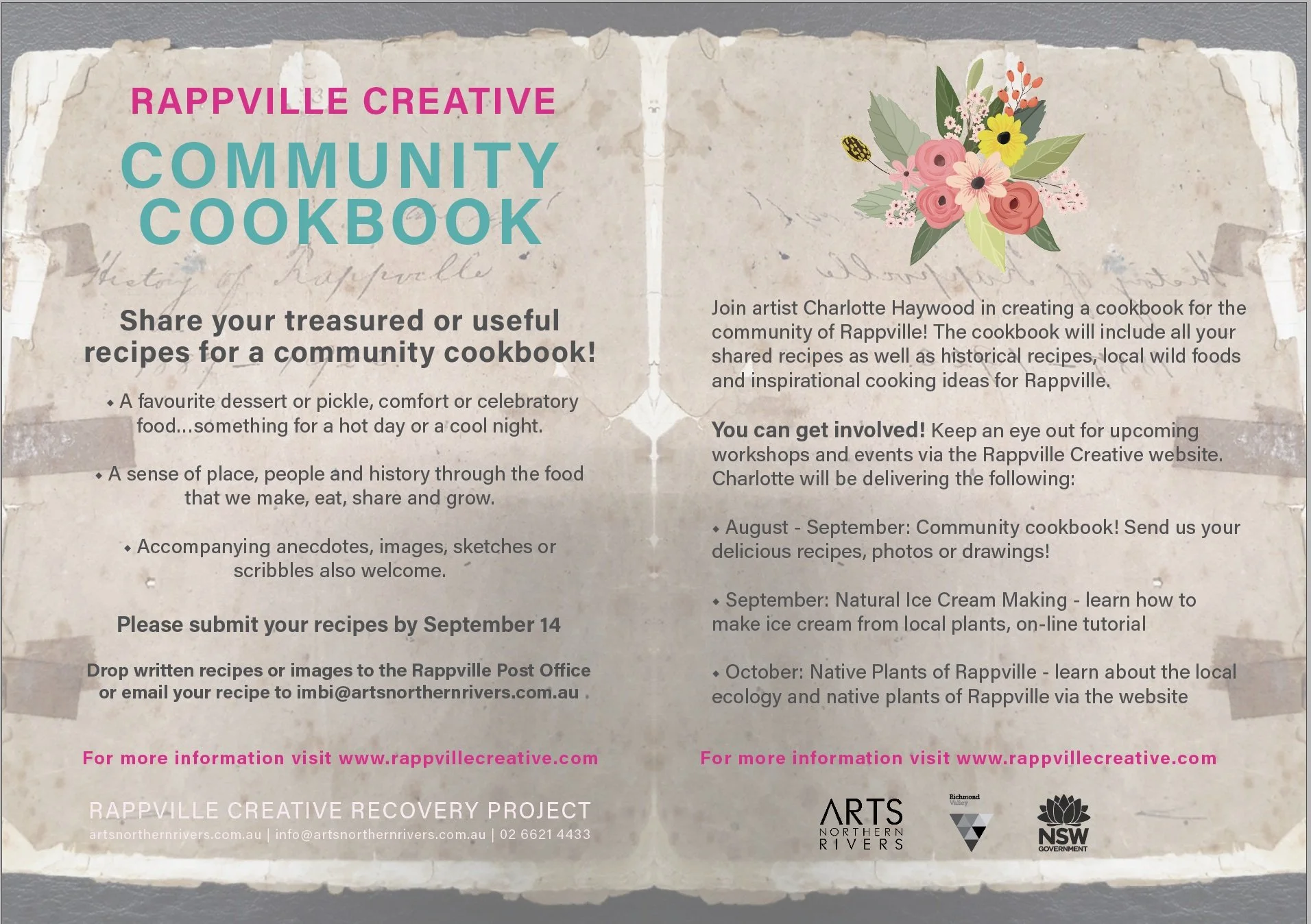 Community Cookbook call-out + Workshops