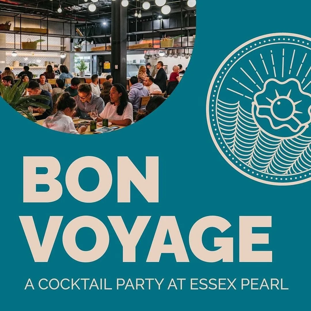🚨 T H I S  S A T U R D A Y ! 🚨
BON VOYAGE! Cocktail party @essexpearl 🦪🍸🎉

Date: March 23, 2024 | 6pm - 11pm
Location: 88 Essex St. Lower Level
Ticket: $78 (Each ticket includes 3 cocktails/mocktails + all the food)

Join us for a fun-filled eve
