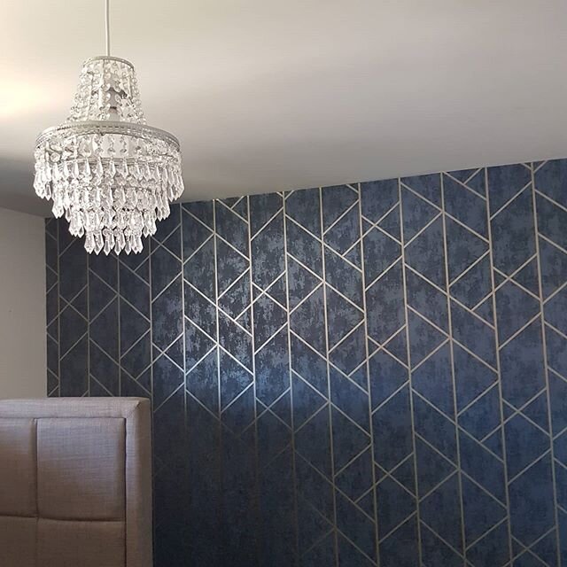 Three feature walls completed this weekend for a customer in Adlington. #interiors #wallpapers #homedecor #Lancashire #featurewalls #homedesign #navyblue #stoneeffect #geometric  #florals