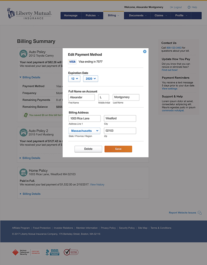 When the user selects to edit their payment method details.