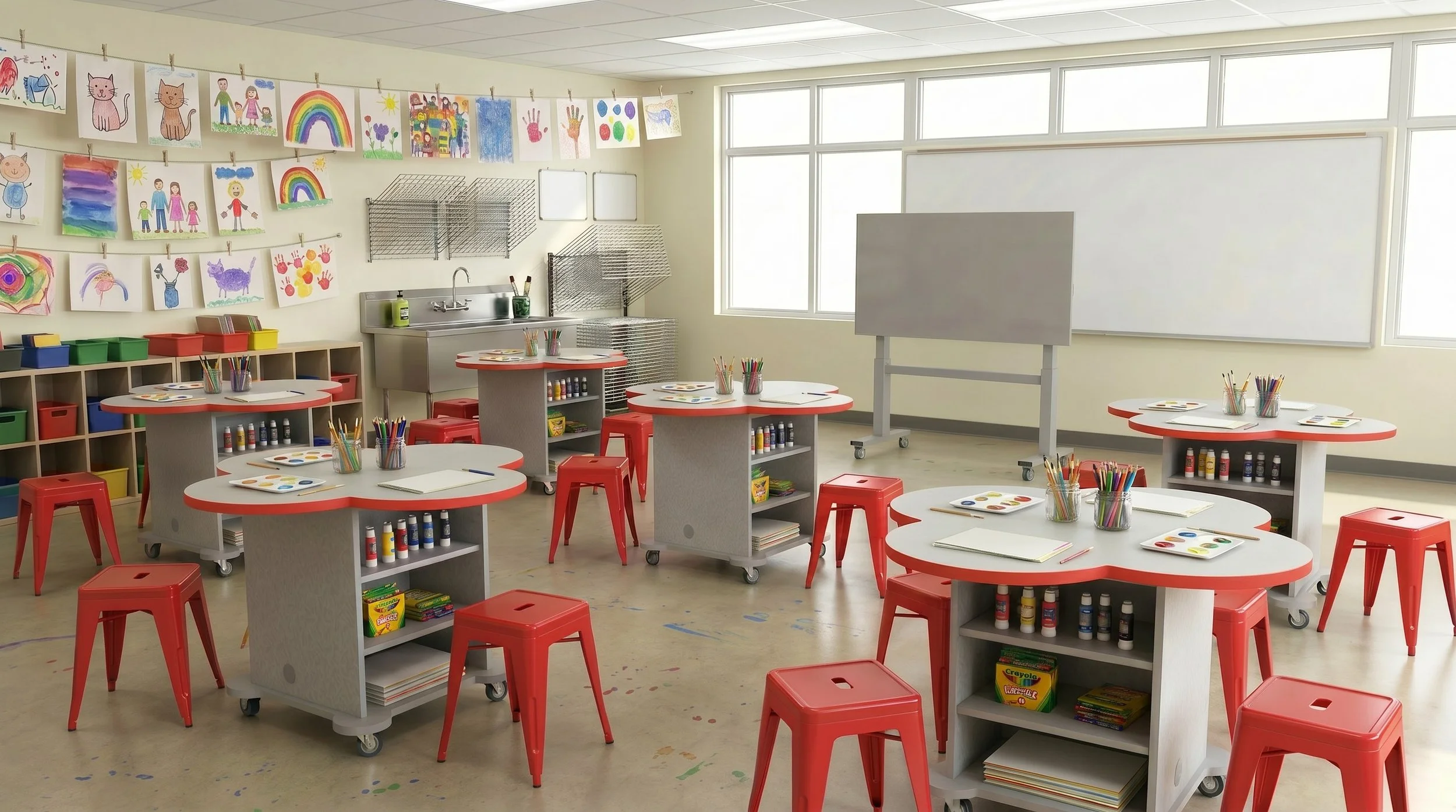 The Creation Cube makes for the perfect compact art class table! These maker tables are designed for collaboration and are available through our Quick Ship program, making them readily available with fast lead times.