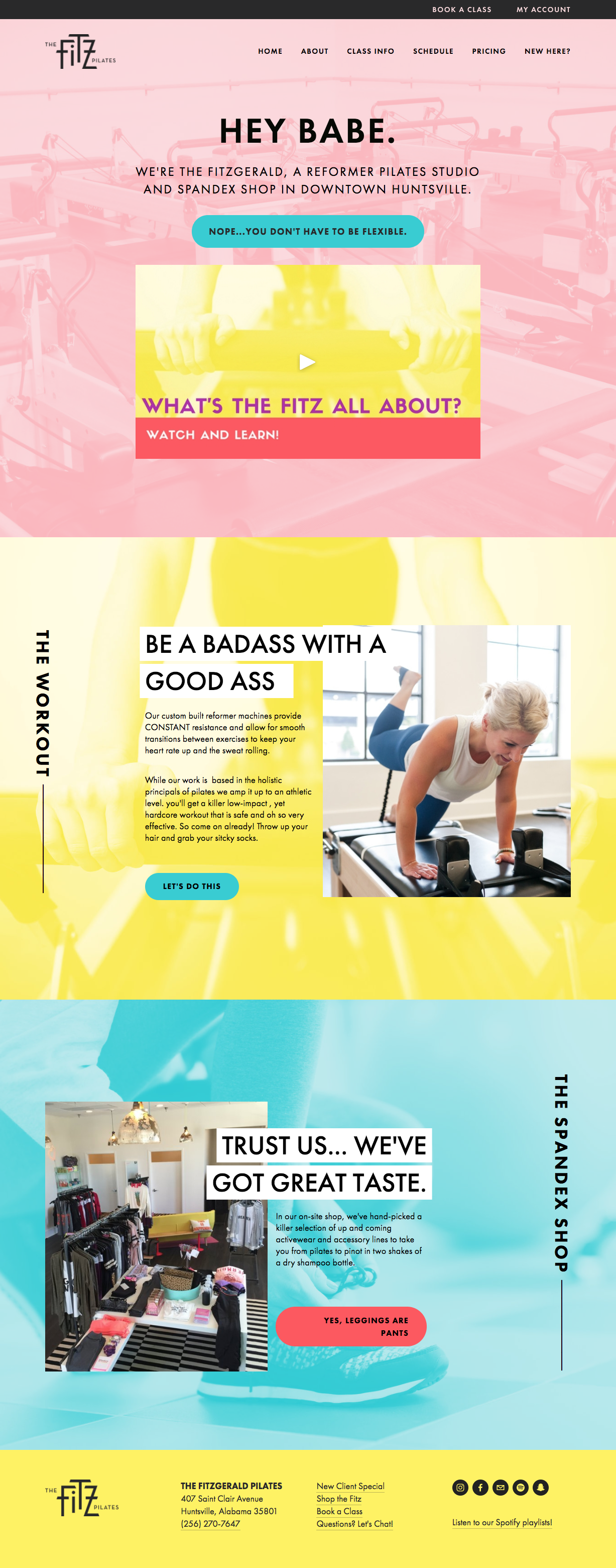 Home Page website design for The Fitz Pilates Studio