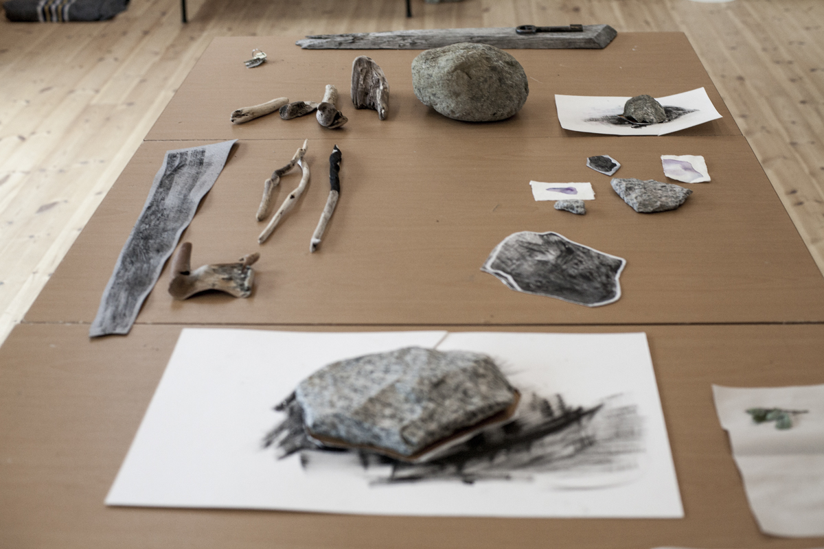 studio table filled with Laura's first finds and experiments