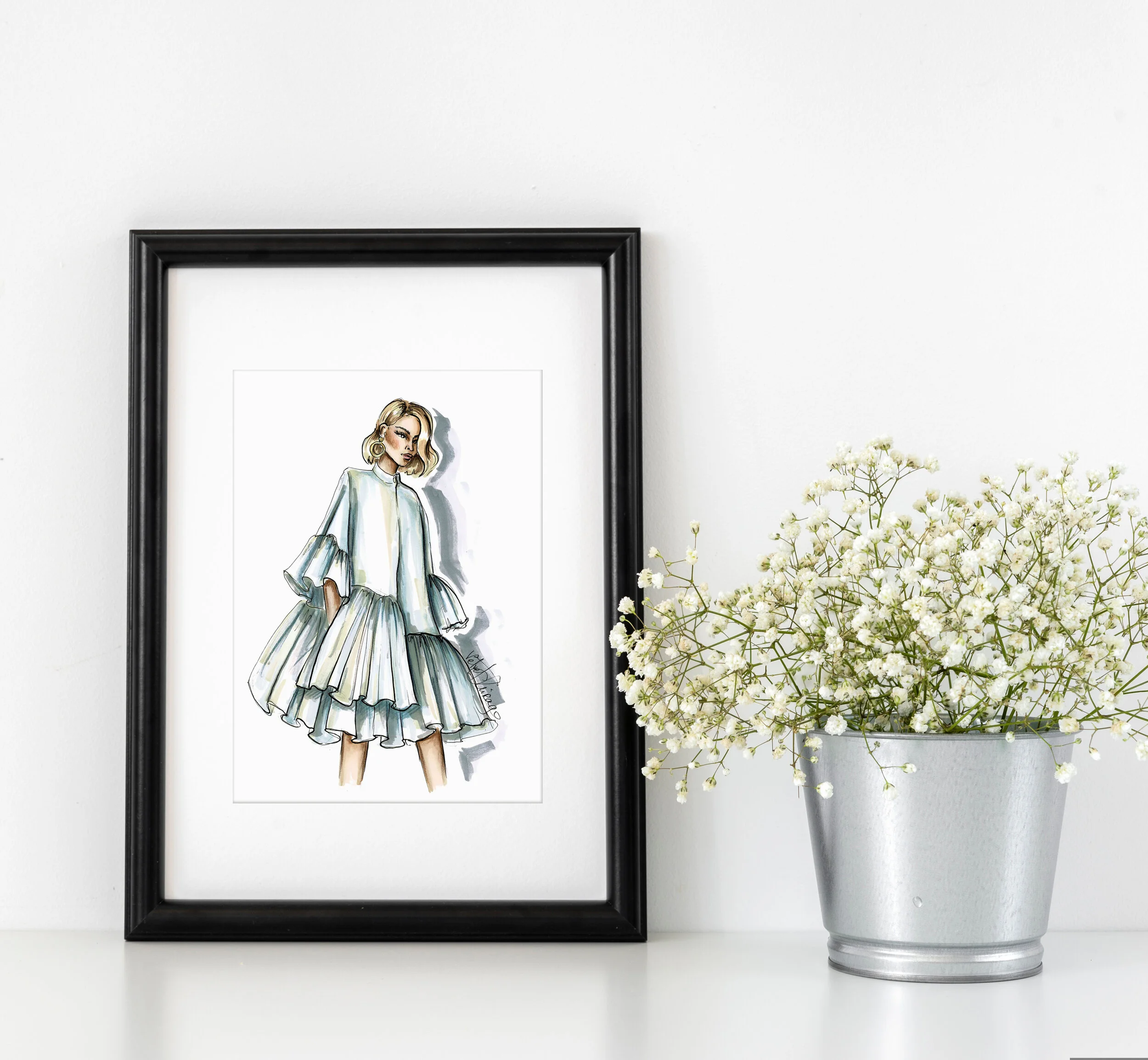 "Mint Ruffles" Fashion Print in A5