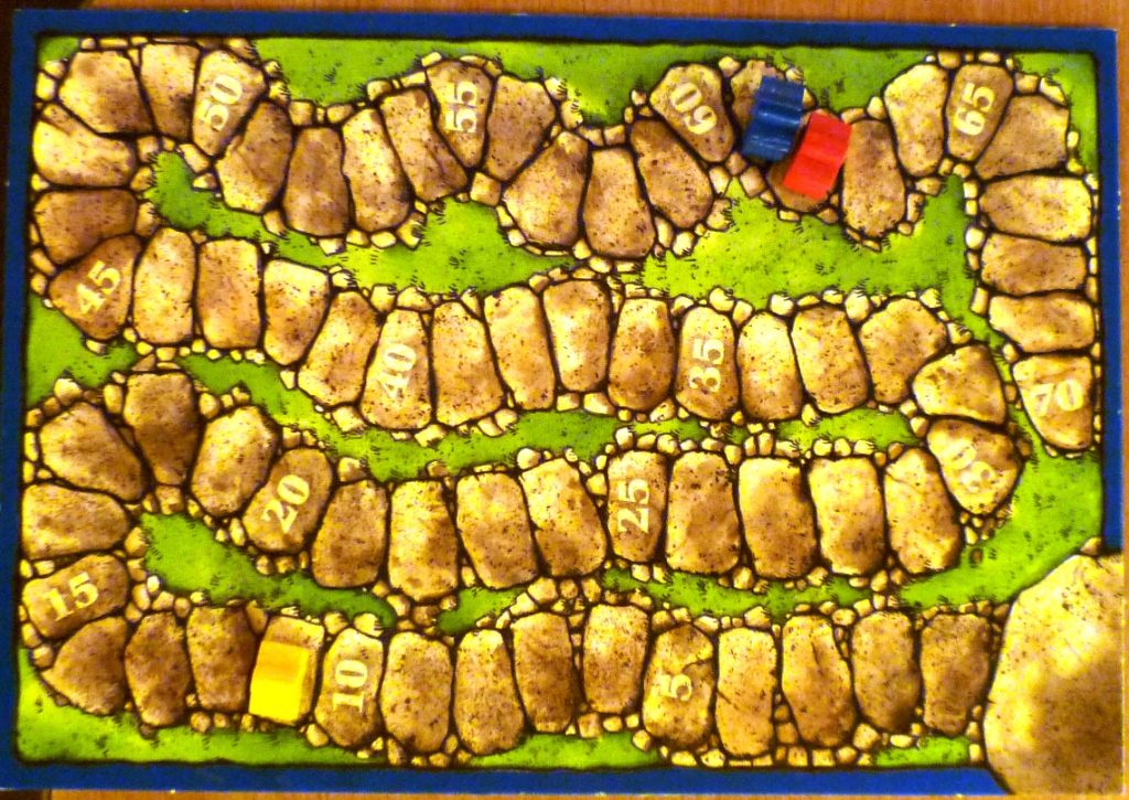 Score board for Carcassonne, yellow on 81 points a clear winner.
