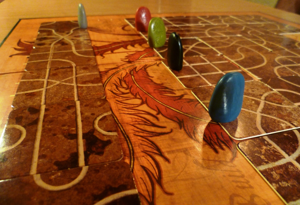 Four on one side of the chasm and one on the other, control of the paths is very important, planning for your next turn is essential.