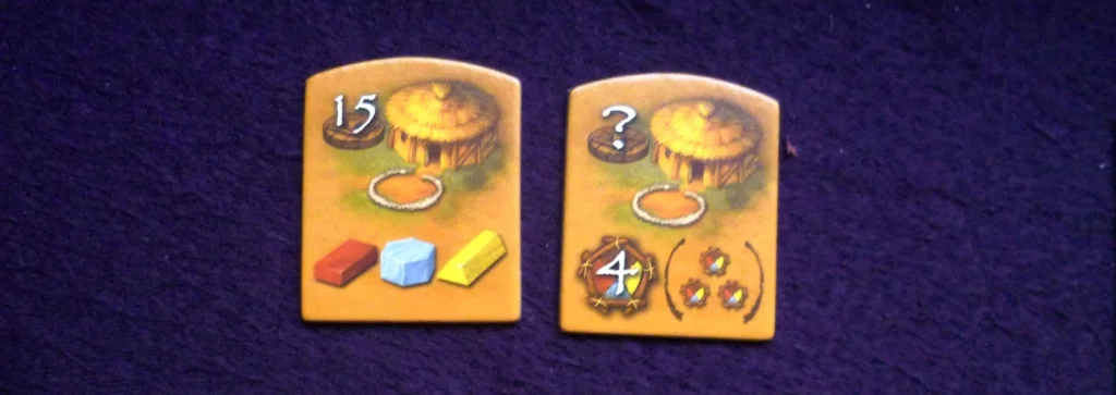 Two huts, pay the resources at the bottom and get the points at the top