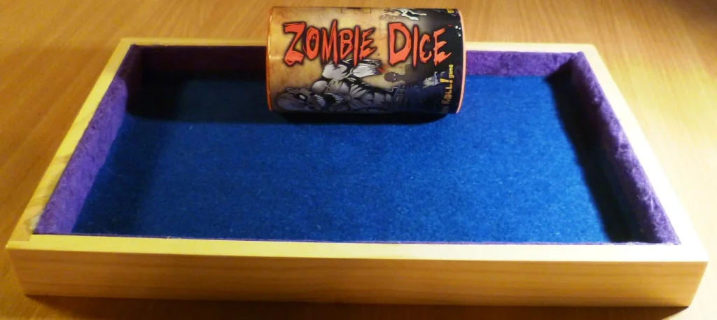 Beresford Quimby's home made dice rolling tray - excellent for Zombie Dice