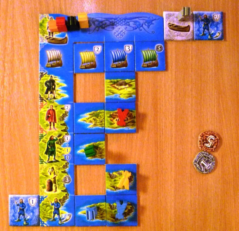 Players display, all ships current un-repelled which affects all the Vikings in column 2 (so they are lain flat).