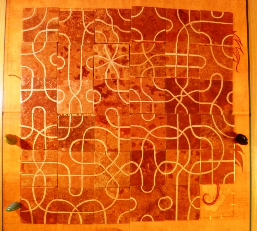 The board at games end showing the various routes and loops