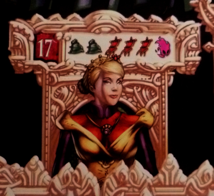 The Queen, in my opinion the most powerful space on the board giving 3 victory points, 2 resources and a preview of what attack is on its way