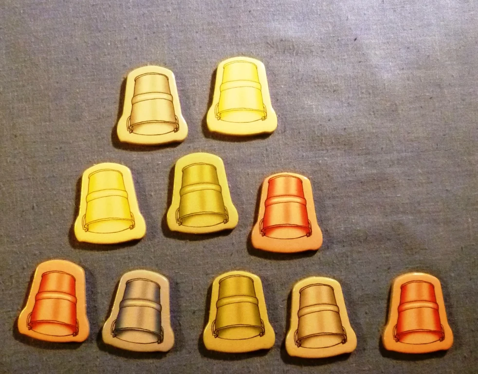 Pyramid of buckets (dull lighting has masked the colours)