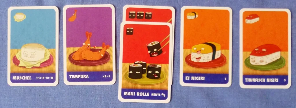 A players hand after a round (excluding puddings)