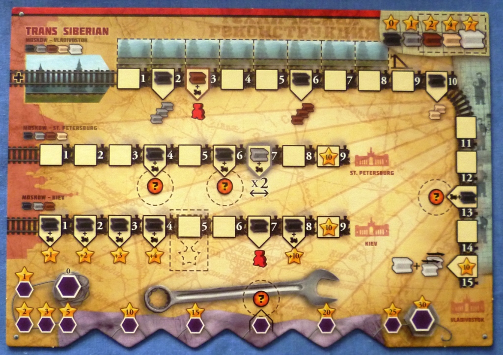 Player board before start up bits added showing the three tracks being built.