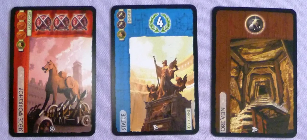 Examples of Military, Monument and Resource cards.