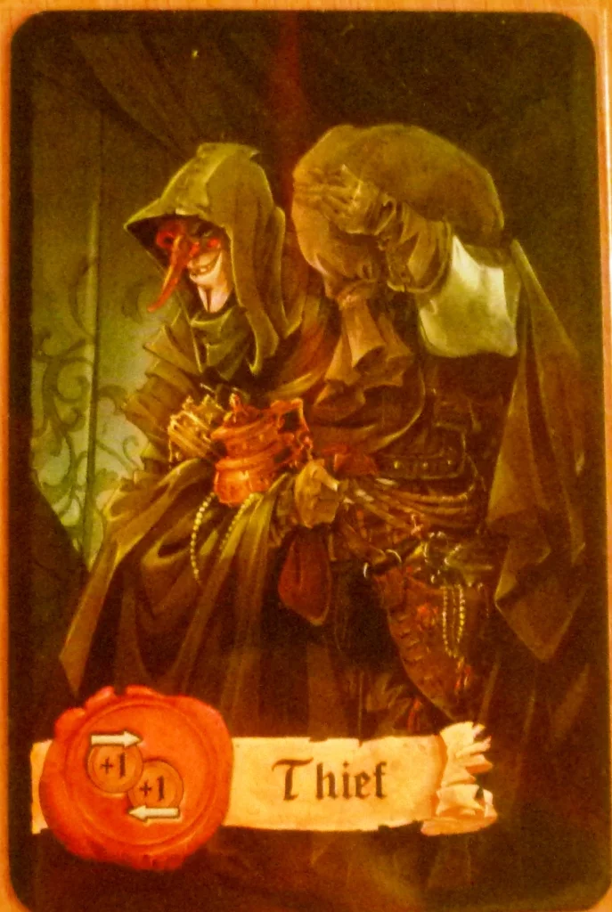 The thief character from Mascarade who steals a coin from his two neighbours