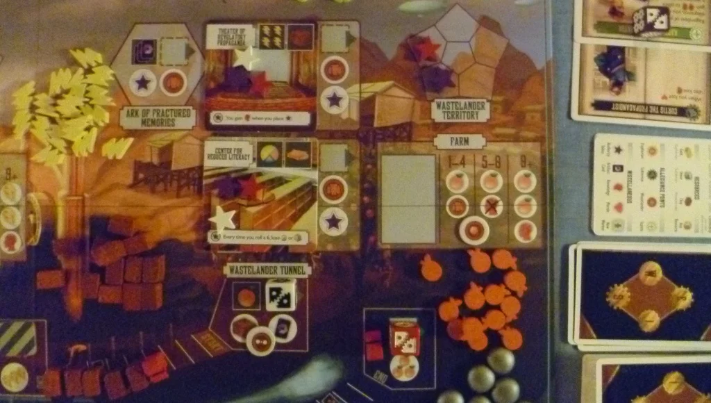 The Wasteland sector showing a clay mine (bottom left), 2 revealed markets (centre) and food commodities
