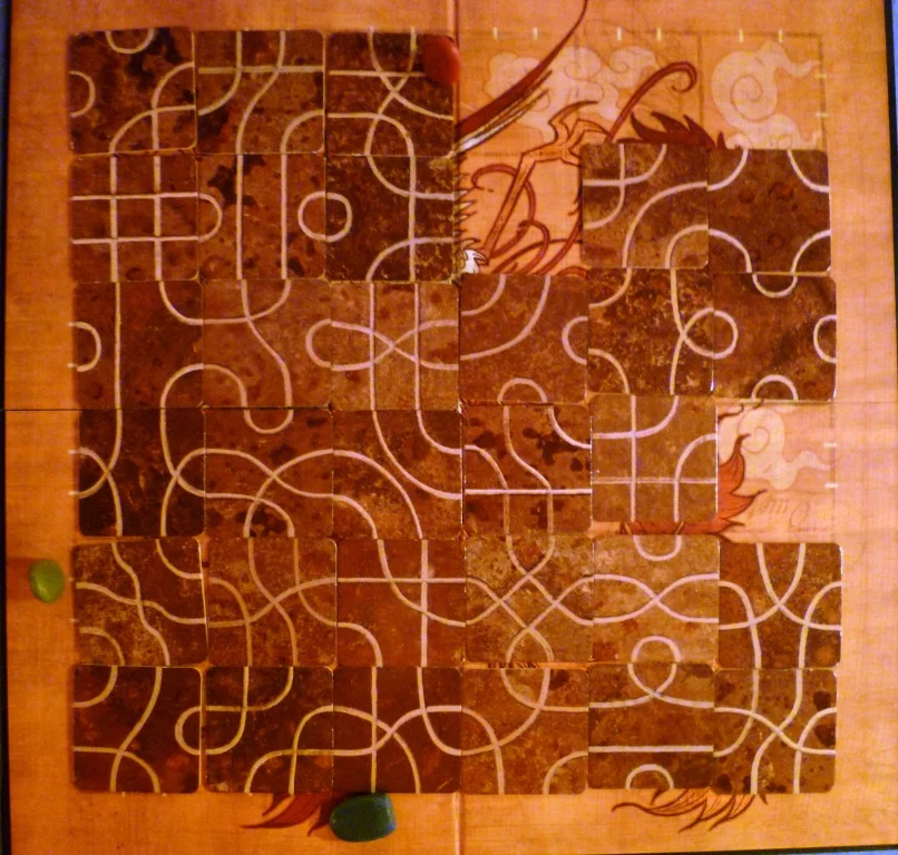 The paths in Tsuro - the board at the end of the game