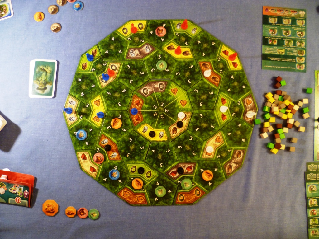 The board at the end of the game with a few tokens still available