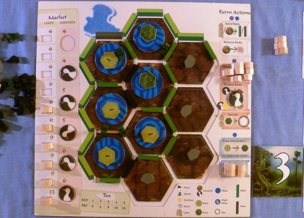 My player board midway through the game, the worker options are on the right side of the board