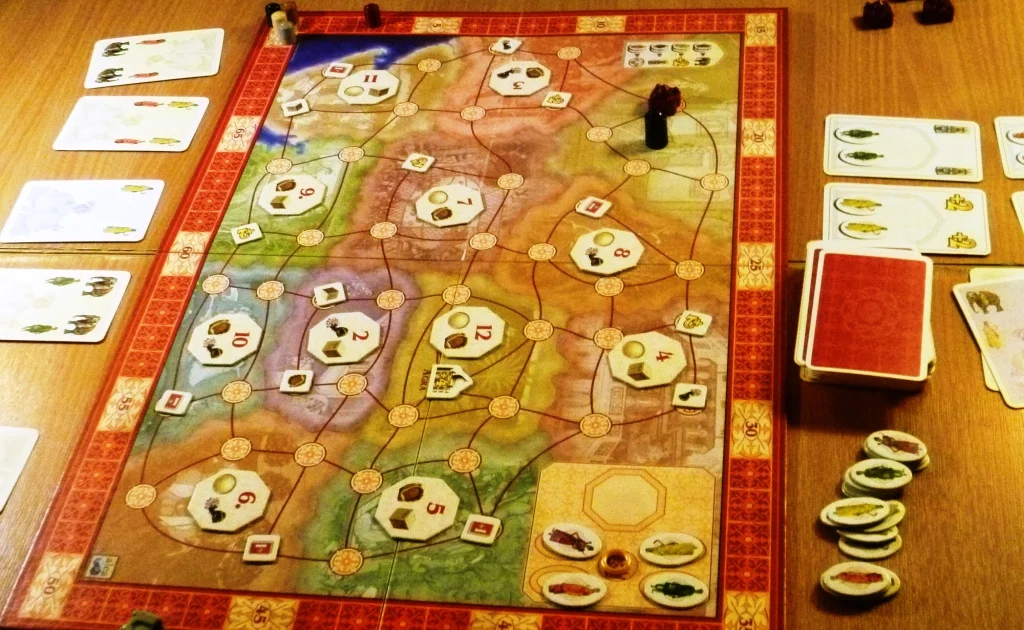 Taj Mahal in progress, the prizes are shown in the yellow box on the board at the bottom of the photo