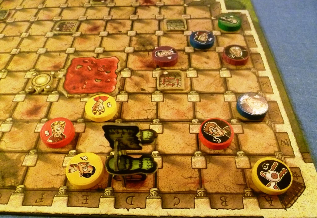 The monster gets among the player pieces near the start space