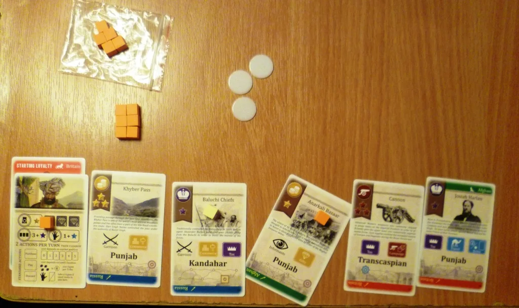 The cards held by one player part way through the game.