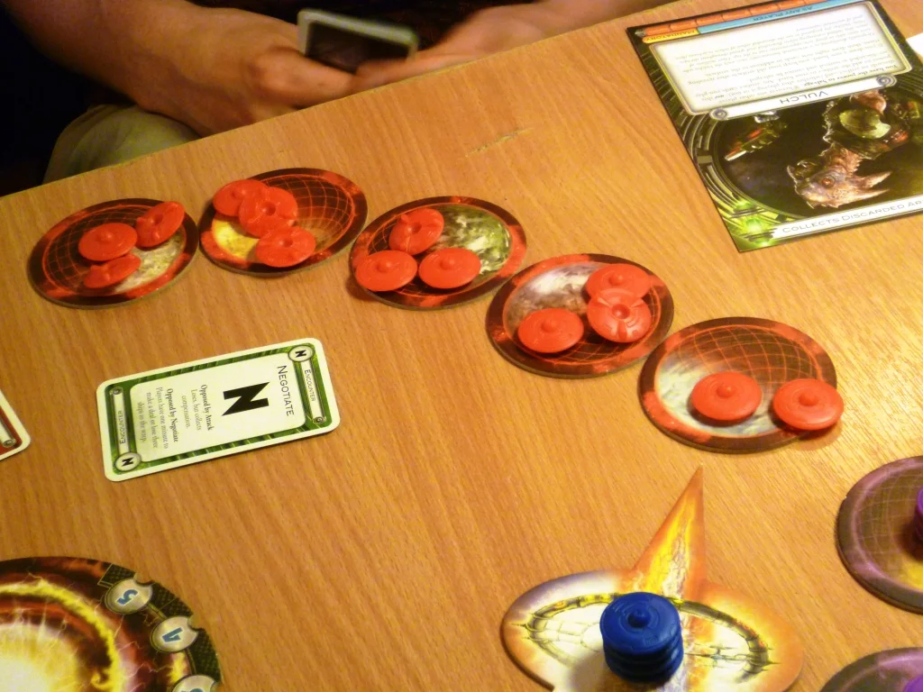 Blue attacks red in Cosmic Encounters