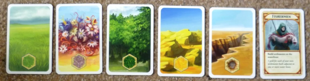Sample of the terrain cards and a points card