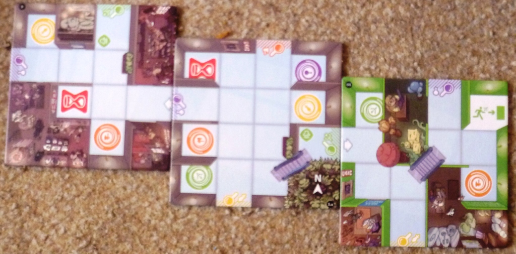 The start tile is in the middle, the exit door on the far right is for the green player