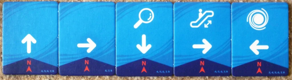 Some of the movement tiles used in our game