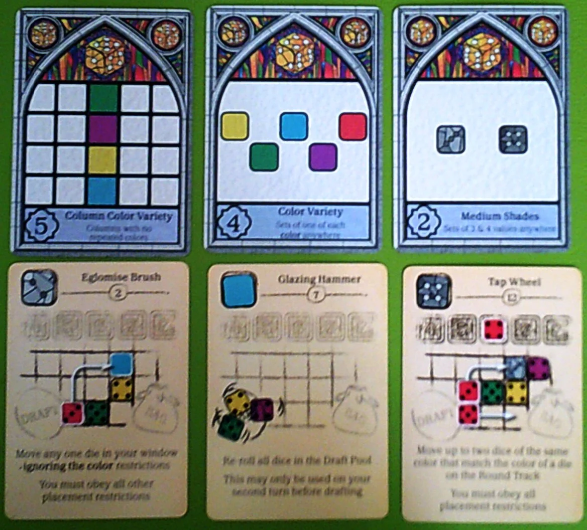 An example set up of points cards and tool cards