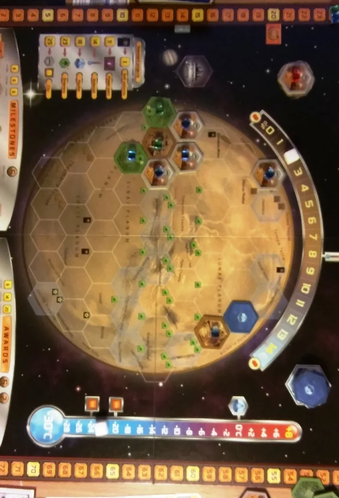 Terraforming Mars - the board at start of play a barren wasteland awaiting development